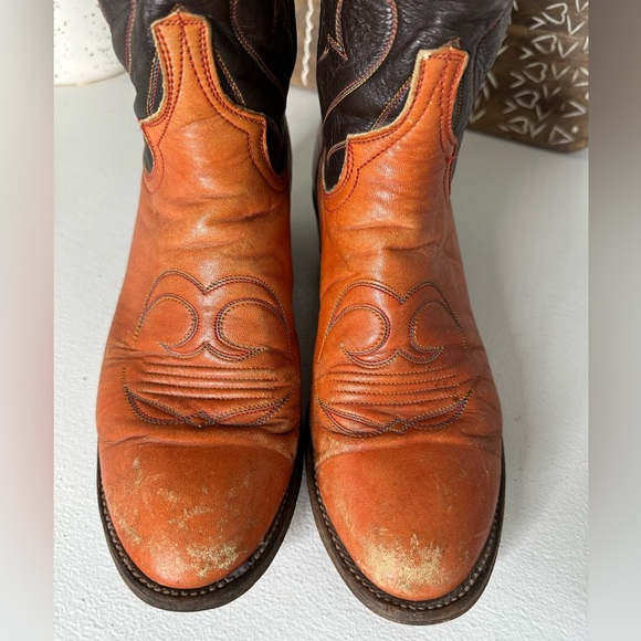Larry Mahan Vintage Western Cowboy Boots Brown/Orange Leather Size 6.5 Women - Picture 4 of 10